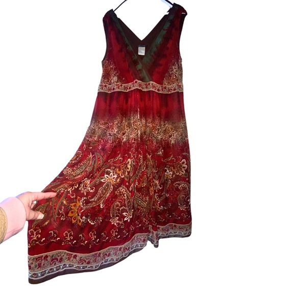 P.S. Style Women's Petite Burgundy Paisley Maxi Dress V Neck Grunge Boho 22WP - Picture 5 of 11